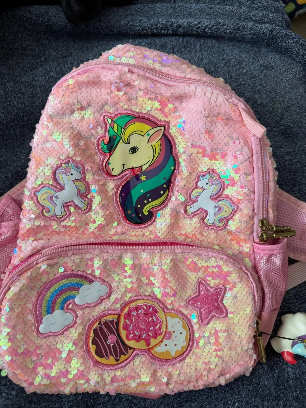 Girls Pink Sequin Unicorn and Donuts Design Backpack
